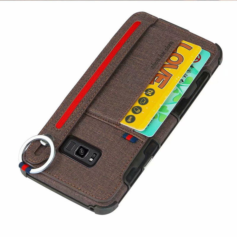 三星s8手机壳防摔帆布轻薄保护套S9+plus硅胶边框外壳s8+防手汗防摔滑创意布纹后盖s9多功能男女金属指环扣新