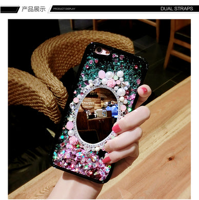 日韩三星note9手机壳流沙s10硅胶套个性女创意水钻化妆镜s10plus