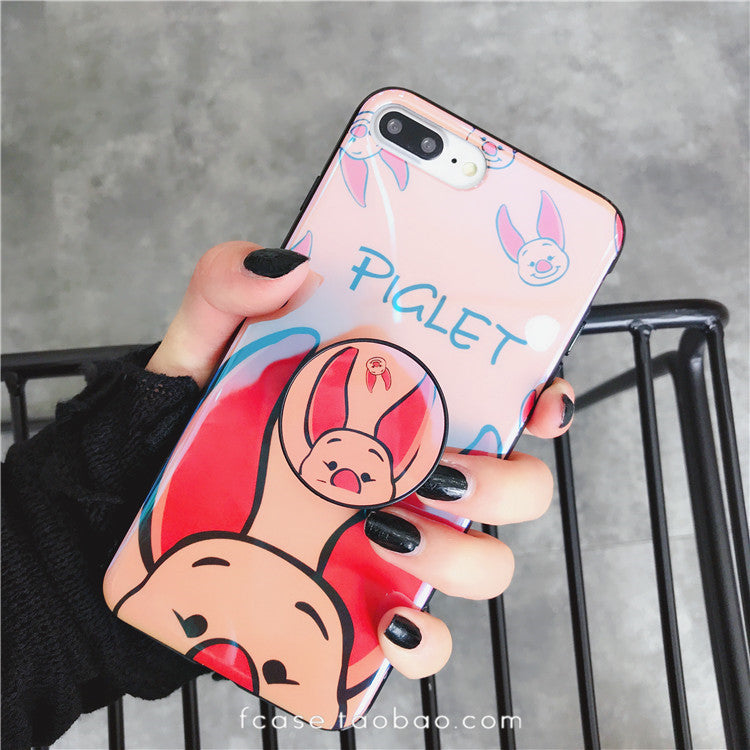 卡通抖音同款手机壳苹果6s/x维尼小熊iphone8/7plus懒人支架少女