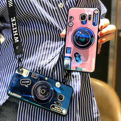 三星s7相机手机壳网红镭射蓝光s8 +手机壳防摔j42018带挂绳挂脖s8plus男女款潮软硅胶s7edge曲屏情侣