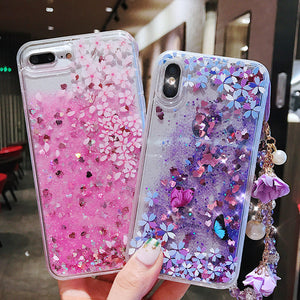 苹果x手机壳苹果6splus闪粉液体流沙iphone7全包防摔8p女款软壳潮