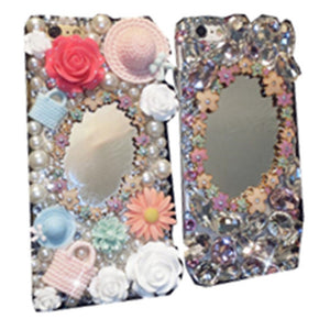 iphoneXs Max手机壳珍珠水钻Xr苹果7/8plus镜子带钻6s挂绳镶钻女X