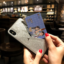 Load image into Gallery viewer, iPhoneX手机壳苹果7Plus卡片收纳闪粉保护套6s皮套i8防摔插卡后壳