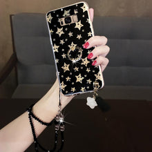 Load image into Gallery viewer, 流苏三星S8手机壳女款星星闪粉网红玻璃镜面全包防摔韩国潮S8+加曲屏硅胶套硬s8plus曲面透明可爱个性创意十