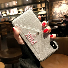 Load image into Gallery viewer, iPhoneX手机壳苹果7Plus卡片收纳闪粉保护套6s皮套i8防摔插卡后壳