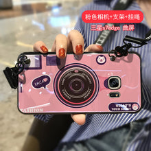 Load image into Gallery viewer, 三星s7相机手机壳网红镭射蓝光s8 +手机壳防摔j42018带挂绳挂脖s8plus男女款潮软硅胶s7edge曲屏情侣
