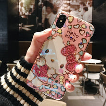 Load image into Gallery viewer, 闪钻浮雕卡通苹果6s手机壳iphone7/8/plus蓝光软套女款x奢华iphonexs max少女xr潮6splus苹果xs个性11promax