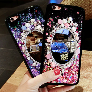 苹果7手机壳个性创意潮镜子奢华6splus流沙防摔iphone7指环手机壳