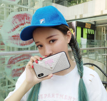 Load image into Gallery viewer, iPhoneX手机壳苹果7Plus卡片收纳闪粉保护套6s皮套i8防摔插卡后壳