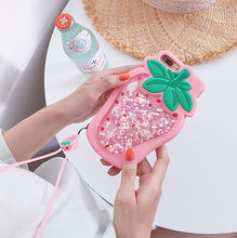 Load image into Gallery viewer, 减压液体菠萝草莓苹果X手机壳挂绳iPhone6splus硅胶套8/7plus女款