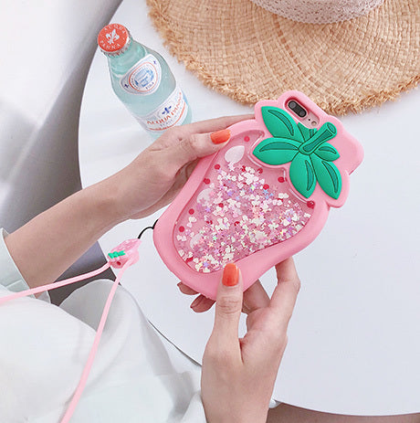减压液体菠萝草莓苹果X手机壳挂绳iPhone6splus硅胶套8/7plus女款