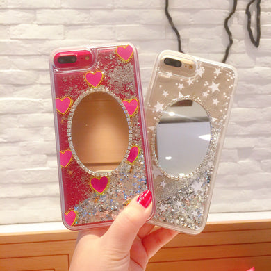 日韩镜子闪粉水钻苹果6plus手机壳iPhone7镜面x透明女款六软硅胶8