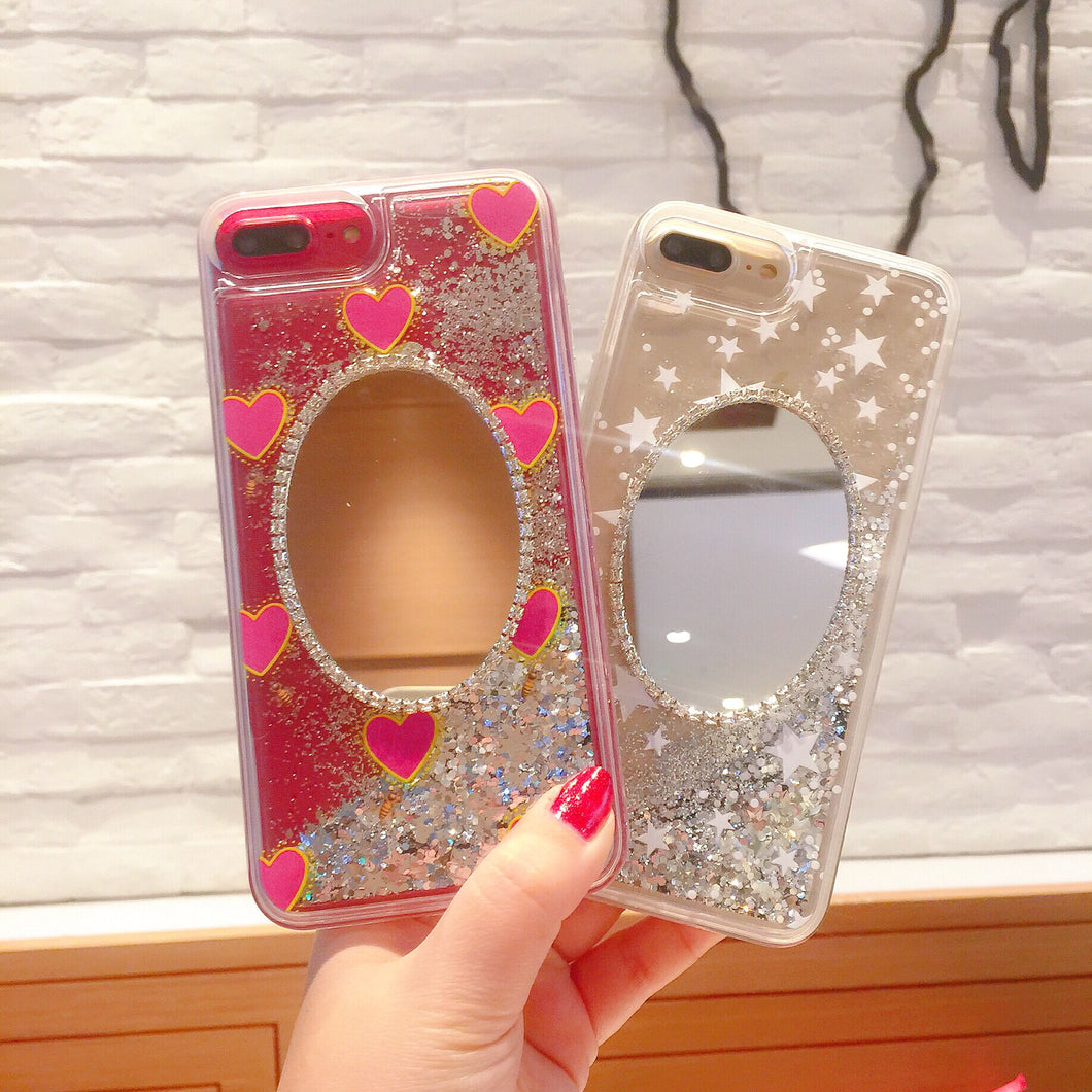 日韩镜子闪粉水钻苹果6plus手机壳iPhone7镜面x透明女款六软硅胶8